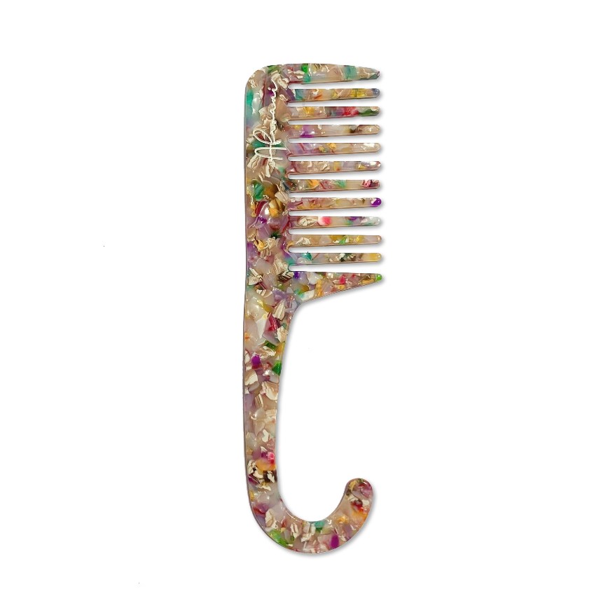 afroani rainbow plastic free shower comb, white background