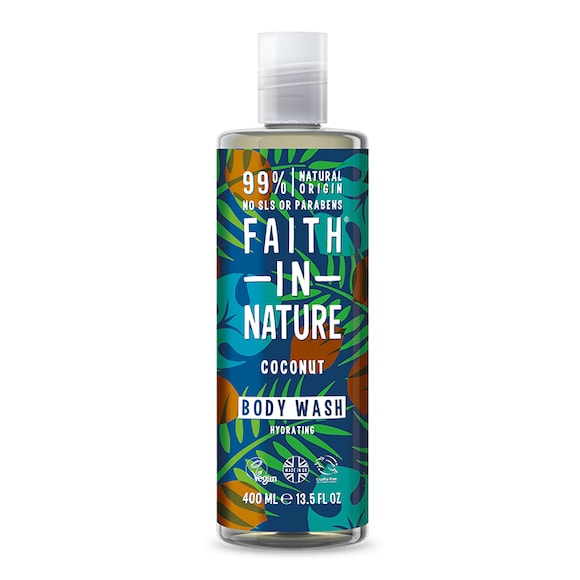 faith in nature body wash 400ml coconut, white background